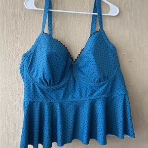 Terra and Sky Blue Black Tankini Swim Top Women 3X 24w 26w Polka Dots underwire
